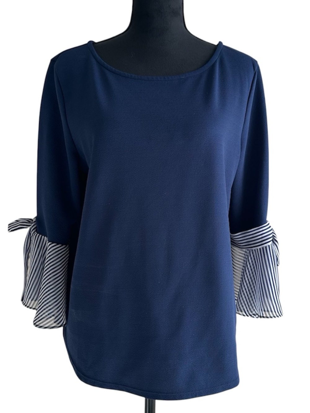 7th Avenue Striped bell sleeves Navy Women's Top size Large